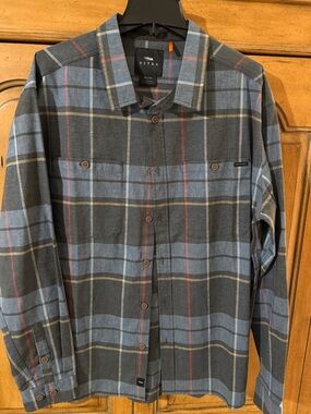 Sitka Blue and Gray Plaid Button-Up Shirt- XXL